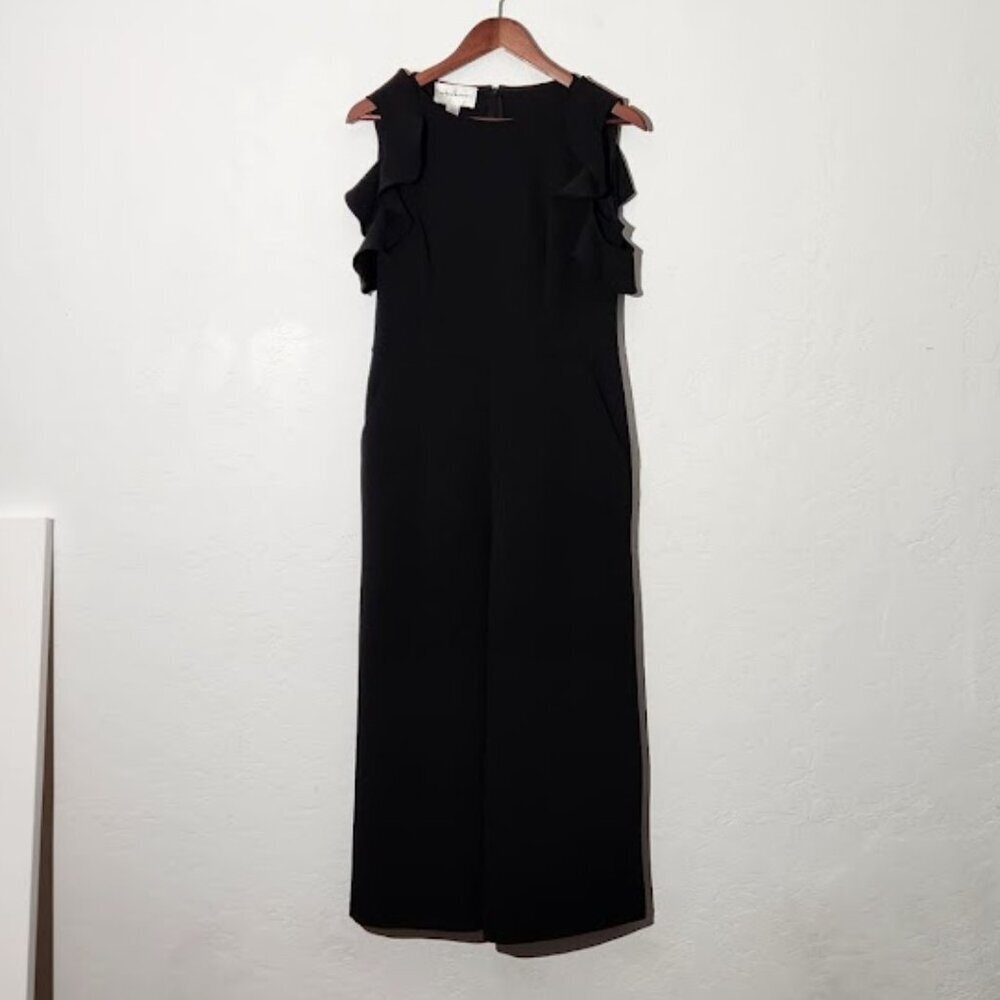 Donna Morgan Women Ruffle Cold Shoulder Jumpsuit in Black Size 4